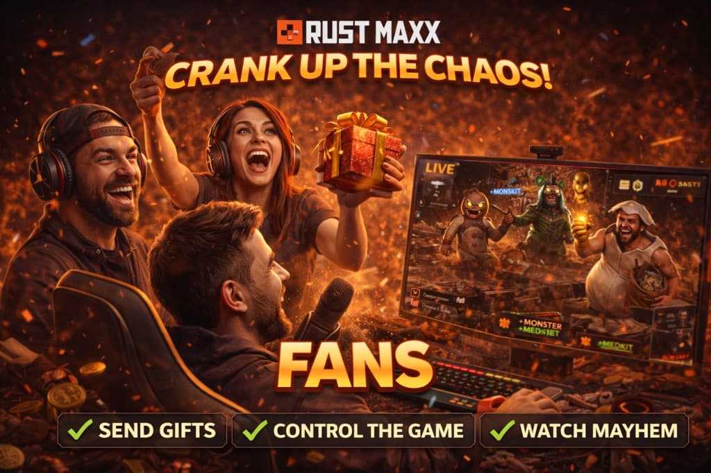 RustMaxx for fans — send gifts, control the game, watch mayhem